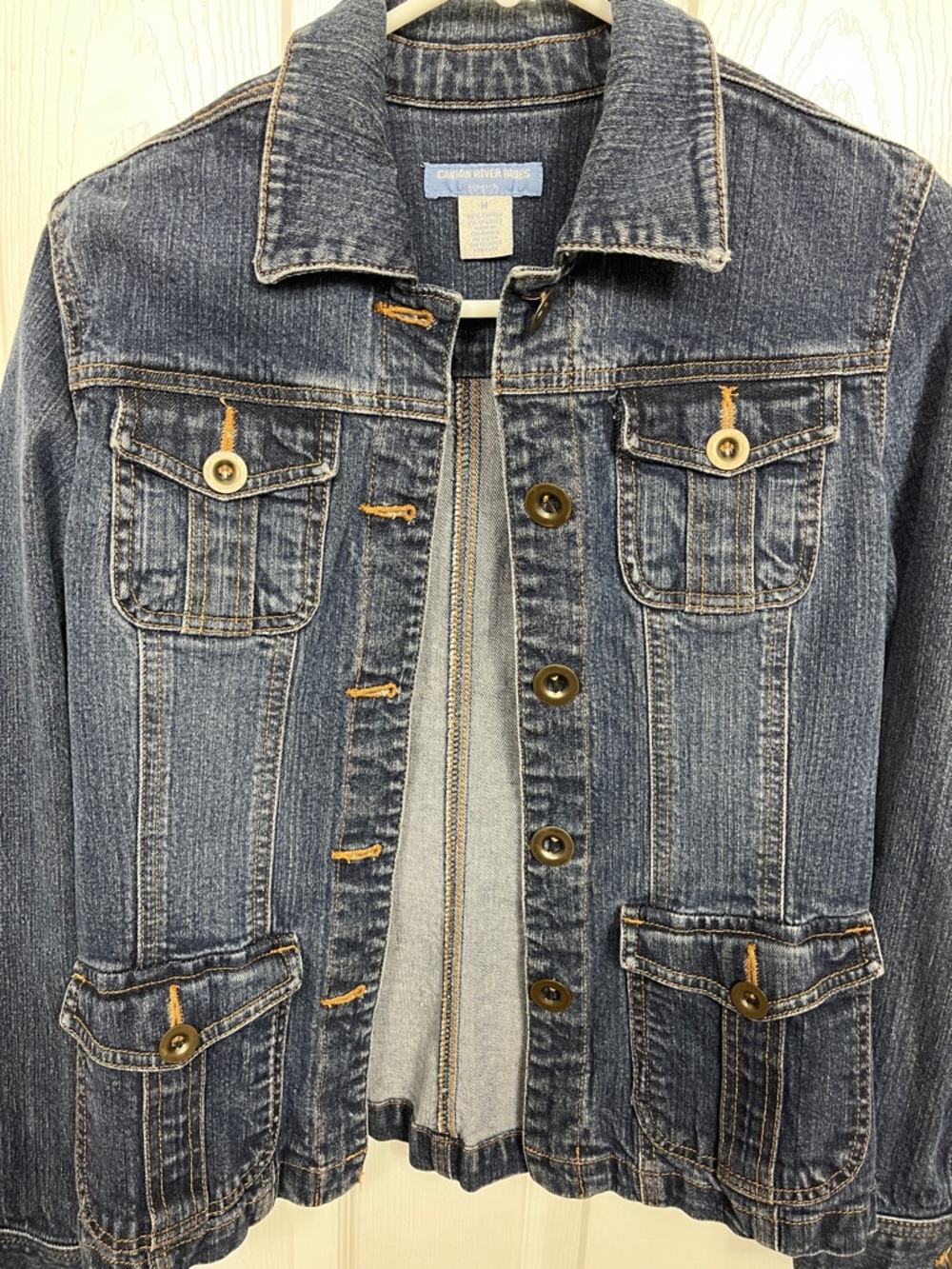Canyon River Blues Dark Wash Denim Jacket Medium Contrast Stitch Button Front